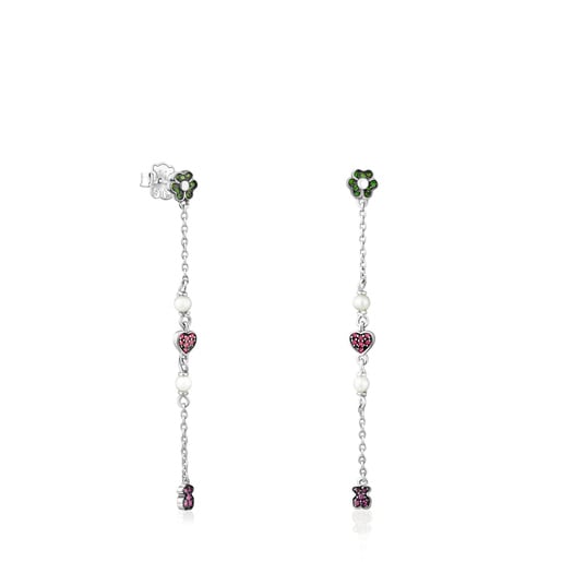 Boucles d’oreilles longues en argent avec pierres précieuses et perles TOUS New Motif