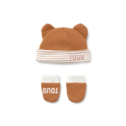 Conjunto de bebé de gorro e luvas Classic cor-de-laranja
