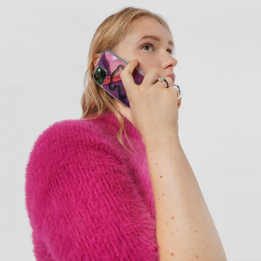 כיסוי מגן ומראה לטלפון Delray 13, עם מוטיב דובון מנצנץ בצבע לילך