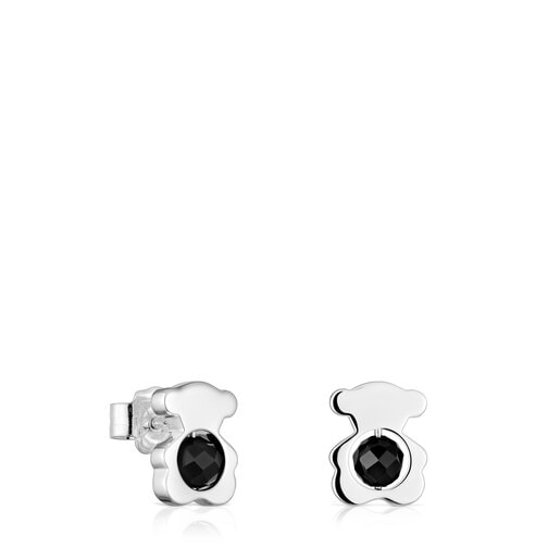 Small silver 10 mm bear earrings with onyx I-Bear | TOUS