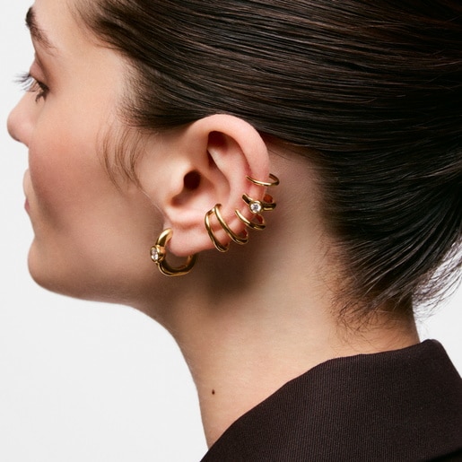 Earcuff 5 aros con baño de oro 18 kt sobre plata y diamante creado en laboratorio Line LGD