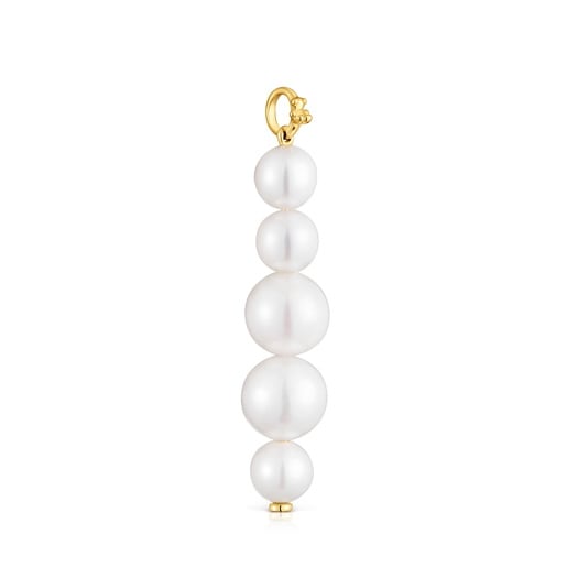 Long 14kt gold Pendant with cultured pearls Medallions