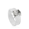 Silver TOUS Mesh Color Ring with faceted Tourmalinated quartz Bear motif