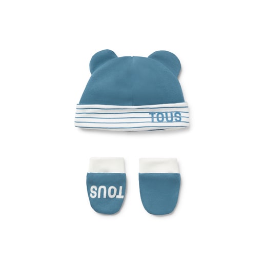 Conjunto de bebé de gorro e luvas Classic azul