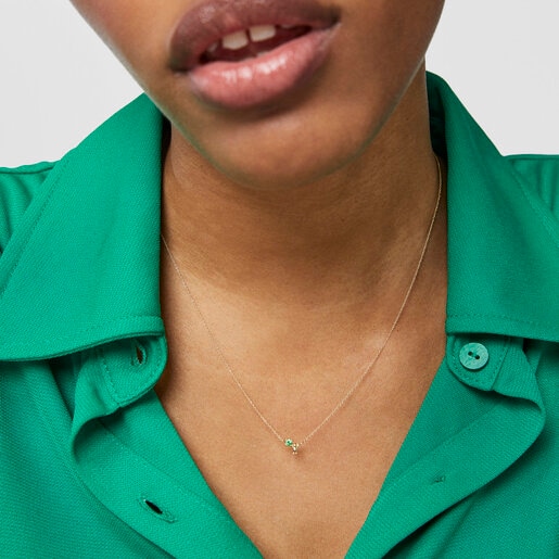 Gold Teddy Bear Necklace with tsavorite