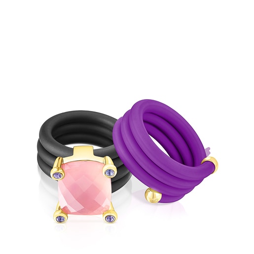 Pack Bague triple TOUS St. Tropez Caucho avec des pierres précieuses de couleur rose