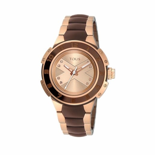 Montre Xtous Lady bi-couleur en Acier IP rosé et chocolat