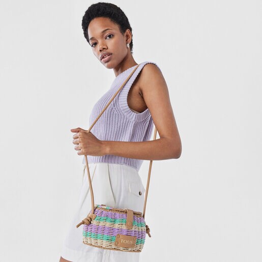 モーブカラーのラフィア製クロスボディバッグ Scoubidou