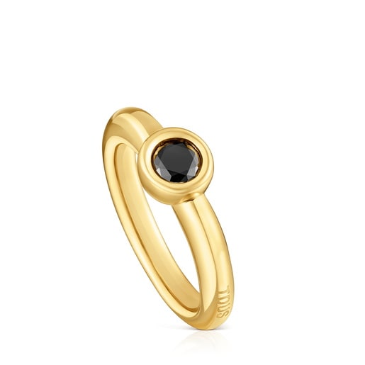 Wide ring with 18kt gold plating over silver and black spinel TOUS Line