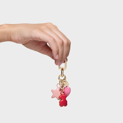 Red and gold-colored Key ring Puffed Motifs