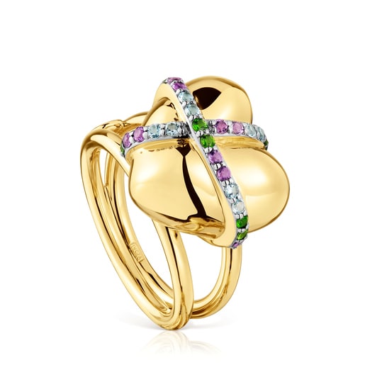 Bague cœur en argent plaqué or 18 ct et pierres précieuses moyenne Lligat