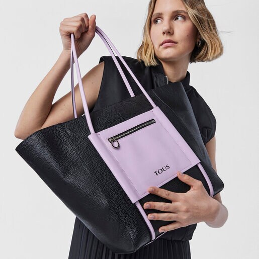 תיק קניות TOUS Empire גדול מעור בצבעי שחור וסגול