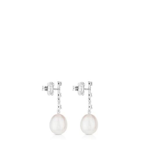 Gold TOUS Diamond Earrings with Diamond and Pearl