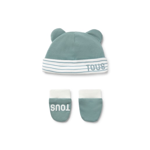 Baby hat and mittens set in Classic green