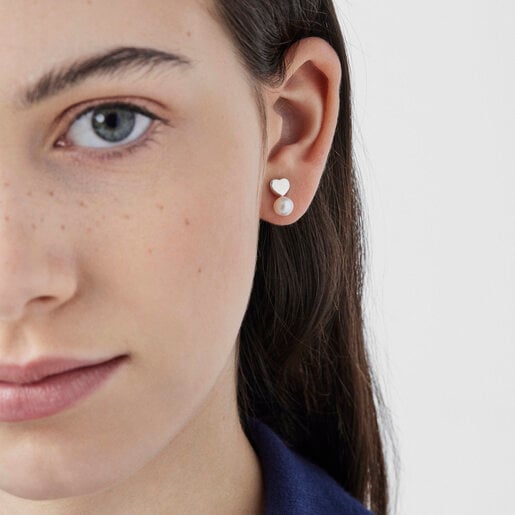 Silver Puppies heart Earrings with Pearl