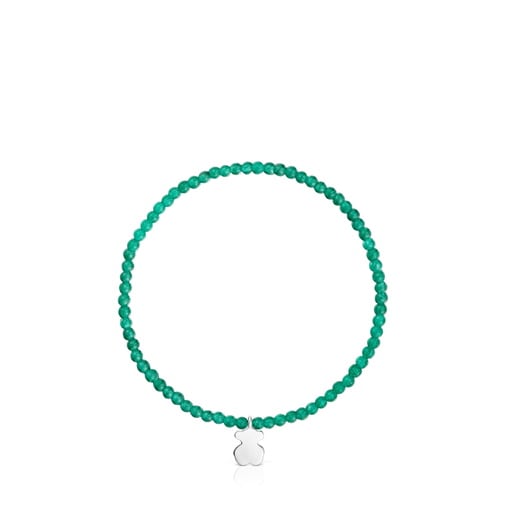 Elastic Bracelet with green chalcedony and silver bear TOUS Motifs
