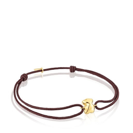 Bären-Armband TOUS Balloon aus Gold mit brauner Kordel