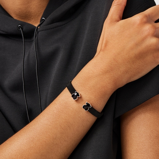 Black IP Steel Mesh Color Bracelet with Onyx