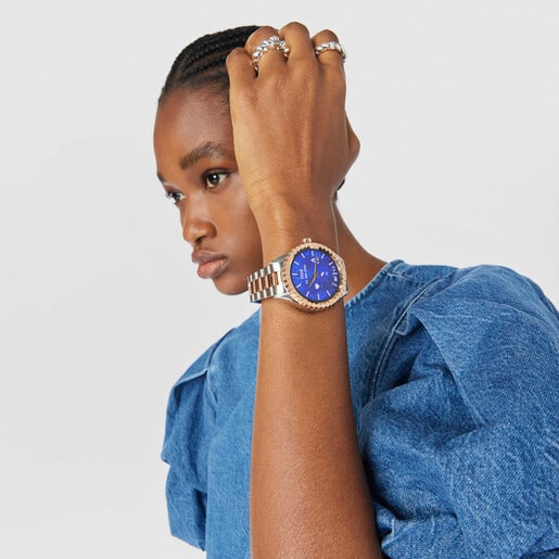 T-Bear Connect Smartwatch with steel and pink-colored IP steel wristband