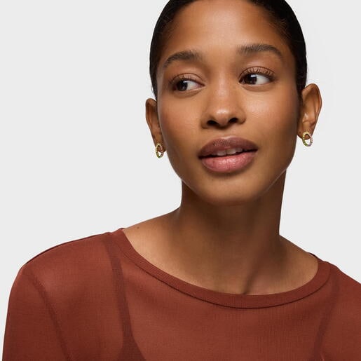 Pendientes círculo con baño de oro 18 kt sobre plata y gemas Straight