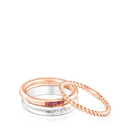 Confezione di Anelli in Argento, con placcatura in oro rosa 18 kt su Ring Mix in argento, zaffiro e rubino