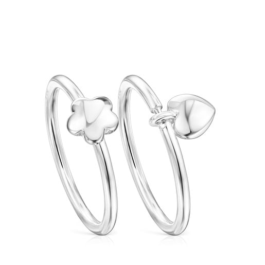 Lot de Bagues Mini Icons fleur-cœur en Argent