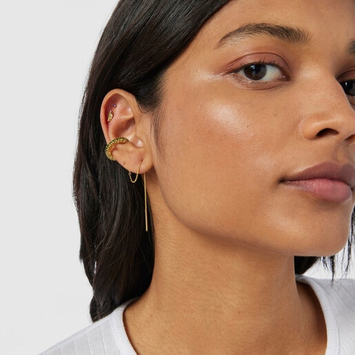 סט עגילי פירסינג TOUS Beach מפלדה בצבע זהב בשילוב אבן אמטיסט ואמייל