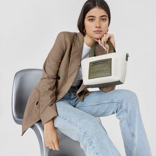 ベージュ＆カーキのスモール・トートバッグ TOUS Nanda