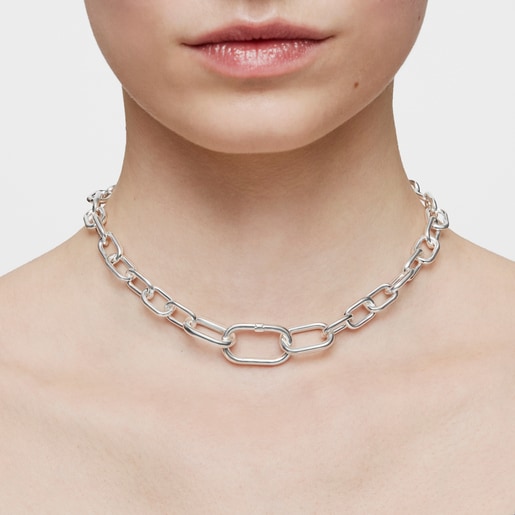 Hold Oval silver short Necklace