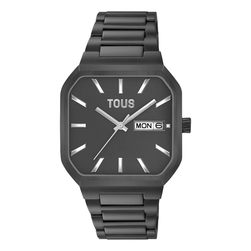 Montre analogique avec bracelet en acier IP noir Lit