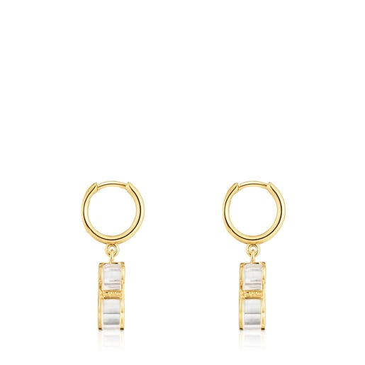 Aretes de aro con baño de oro 18 kt sobre plata y metacrilato blanco Galaxy