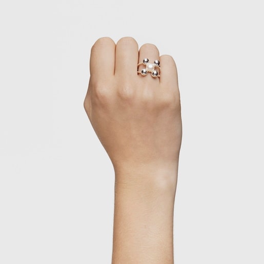 Large silver and cultured pearl motifs Ring Sugar Party