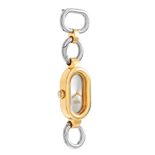 Steel and gold-colored steel analog Brooch/Watch TOUS HOLD OVAL