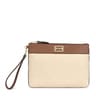 Beige and brown Leather T Script Clutch bag