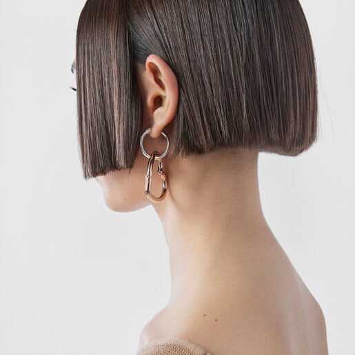 Collar largo Hold corazón con baño de oro rosa de 18 kt sobre plata y Cuero marrón