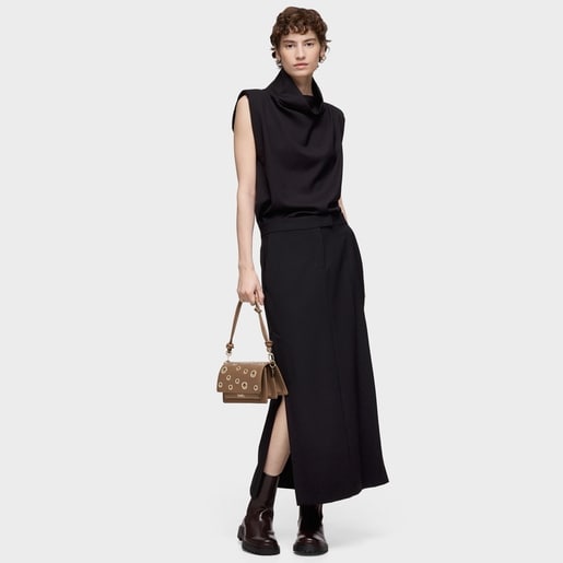 Small earth-colored Audree Crossbody bag Eyelets