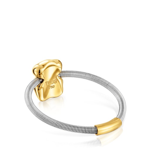 Mesh Tube small gold and steel bear Ring