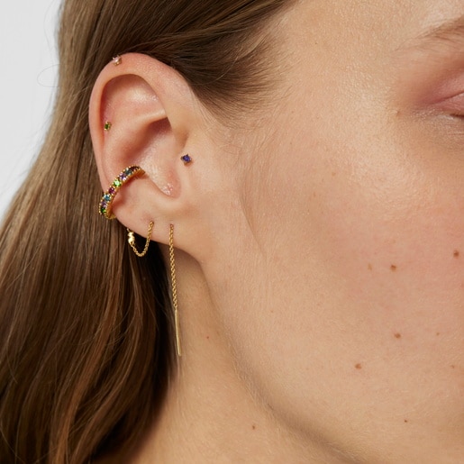 Gold-colored IP steel TOUS Beach Steel Piercing set with gems