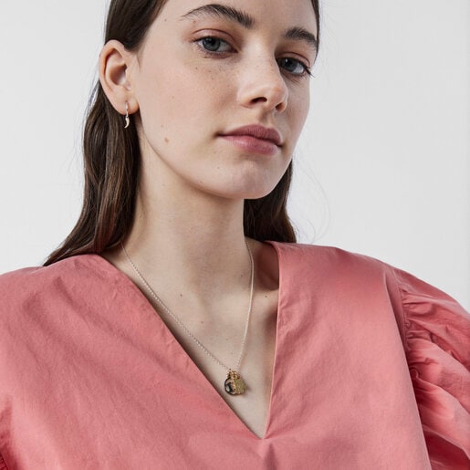 Колье TOUS Good Vibes с цифрой 13 и клевером из вермеля и серебра