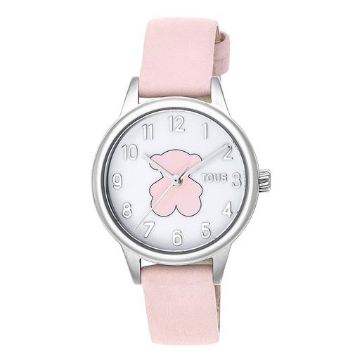 Reloj analógico New Muffin de acero con correa de piel rosa