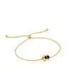 Bracciale a catena con motivo a orsetto in argento placcato oro 18 kt e onice Color Bear