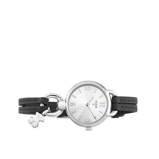 Steel Hold Watch with black Leather strap | TOUS