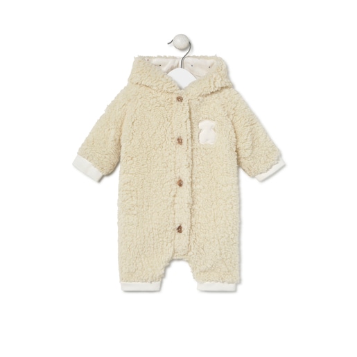 Hooded baby jumpsuit in Cosmic beige