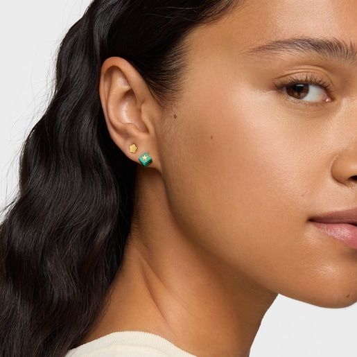 14ktゴールドとマラカイトのピアス Cube