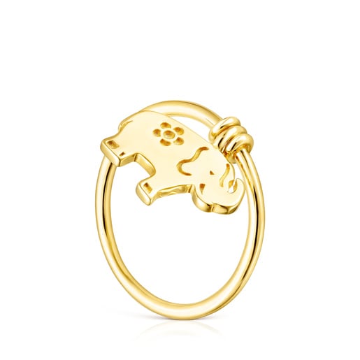 Anillo elefante con baño de oro 18 kt sobre plata Save