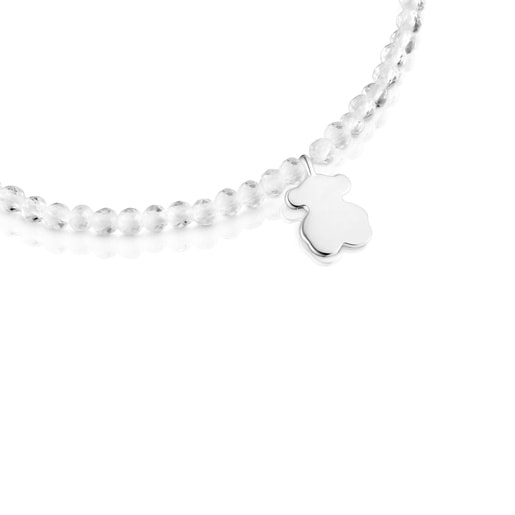 ロッククリスタルクォーツとシルバーのベアチャームが付いた伸縮性ブレスレット TOUS Motif