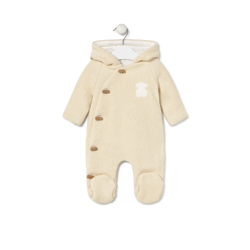 Hooded baby jumpsuit in Arc beige