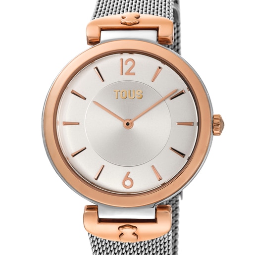 Tous S-Mesh - Zegarek ze stali szlachetnej w kolorze srebrnym i różowego złota
