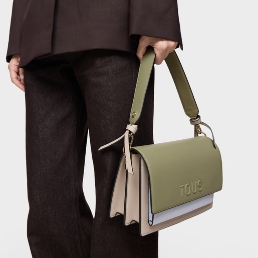 Bandolera mediana topo y verde Audree Saffiano