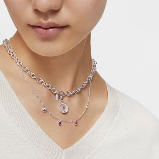 Collana in argento, pietre preziose e perla coltivata corta TOUS Basic Colors